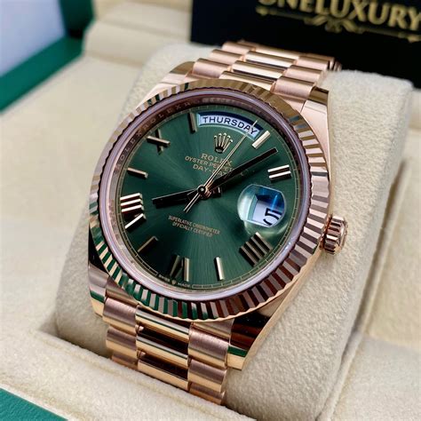 rolex day date president 228235 green dial everose|rolex day date 40 everose gold.